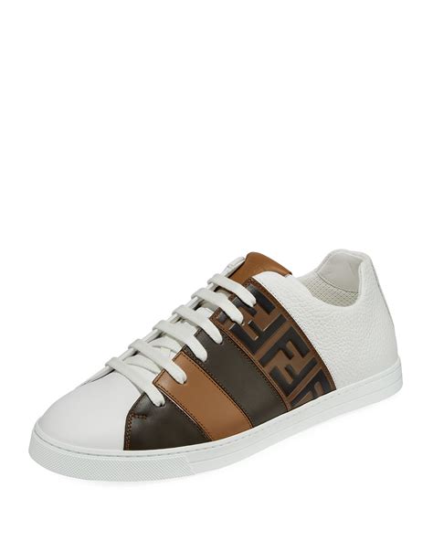 fendi men's ff embroidered leather low-top sneakers|Men's Luxury Sneakers & Low.